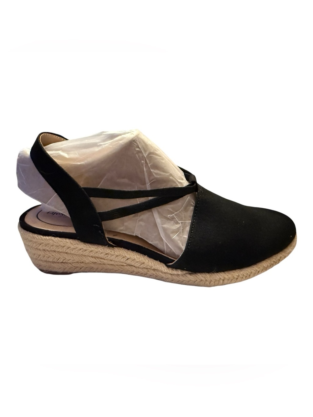 LifeStride Black Canvas Espadrille Wedge Sandals 9.5W NIB